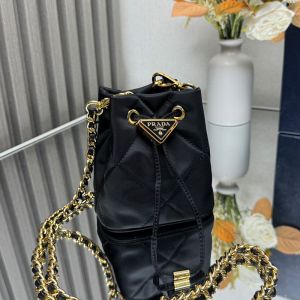 Prada 1NR016 Mini Pouch in Re-Nylon with Woven Chain Black