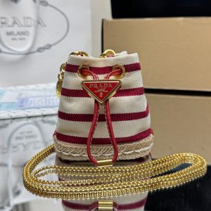 Prada 1NR016 Mini Pouch in Striped Canvas Beige/Red