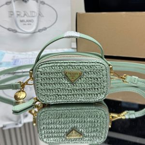 Prada 1NR025 Mini Pouch in Raffia and Leather Green