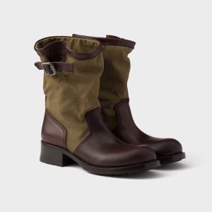 Prada 1U275O Boots Women Leather and Canvas Green/Black