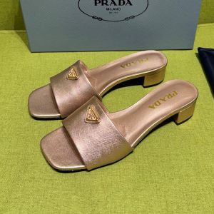 Prada 1XX730 Slides 35mm Women Saffiano Patent Leather Pink