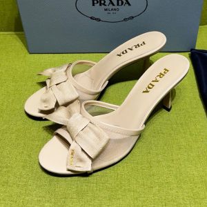 Prada 1XX789 Slides Women Mesh Fabric Apricot
