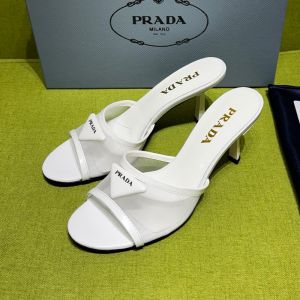 Prada 1XX790 Heeled Slides Women Mesh Fabric White