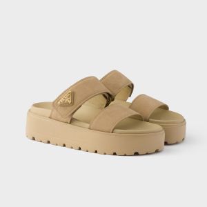 Prada 1XZ794 Slides Women Nubuck Beige