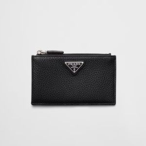 Prada 2MC086 Card Holder in Leather with Zipper Black