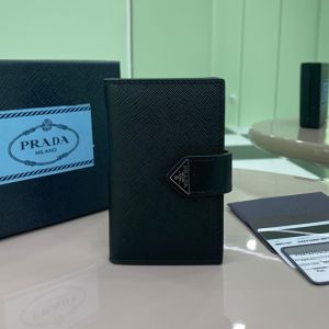 Prada 2MC101 Card Holder in Saffiano and Smooth Leather Black