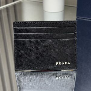 Prada 2MC223 Card Holder in Saffiano Leather with Lettering Logo Black