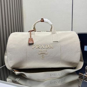 Prada 2VC051 Duffle Bag in Linen Blend Beige
