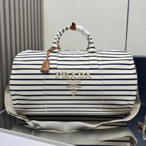 Prada 2VC051 Duffle Bag in Striped Canvas Beige/Blue
