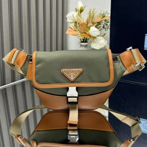 Prada 2VH176 Belt Bag in Re-Nylon and Leather Green/Brown