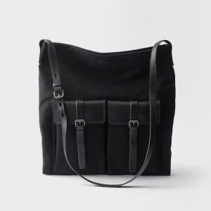 Prada 2VH207 Route Shoulder Bag in Canvas and Leather Black