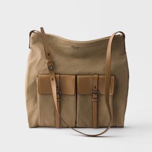 Prada 2VH207 Route Shoulder Bag in Canvas and Leather Khaki