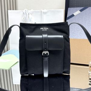 Prada 2VH208 Route Shoulder Bag in Canvas and Leather Black