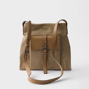 Prada 2VH208 Route Shoulder Bag in Canvas and Leather Khaki