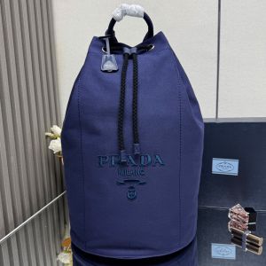 Prada 2VY011 Drawstring Duffle Bag in Canvas Navy Blue