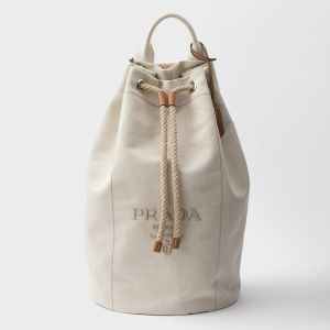 Prada 2VY011 Drawstring Duffle Bag in Linen Blend Beige