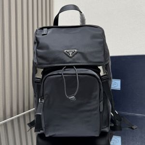 Prada 2VZ135 Backpack in Re-Nylon and Leather Black