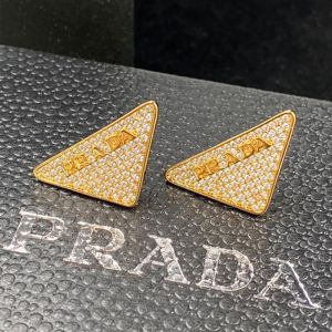 Prada Crystals Logo Triangle Earrings In Metal Gold