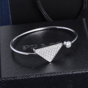 Prada Crystals Triangle Bangle Bracelet In Metal Silver