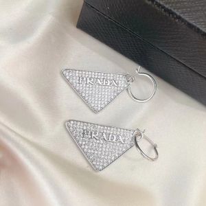 Prada Crystals Triangle Earrings In Metal Silver