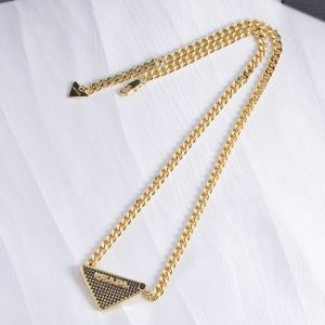 Prada Crystals Triangle Necklace in Metal Gold