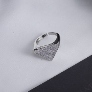 Prada Crystals Triangle Ring In Metal Silver