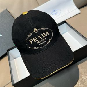 Prada Embroidered Logo Baseball Cap in Canvas Black/Gold