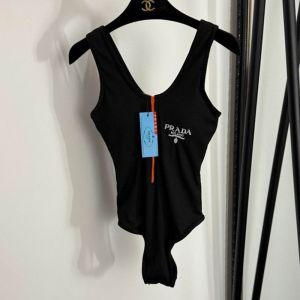 Prada Embroidered Triangle Logo Swimsuit Women Lycra Black