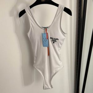 Prada Embroidered Triangle Logo Swimsuit Women Lycra White