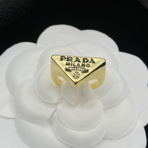 Prada Enamel Logo Triangle Ring In Metal Gold/Black