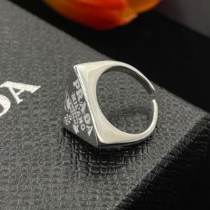 Prada Enamel Logo Triangle Ring In Metal Silver/White