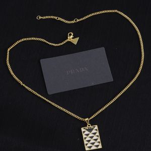 Prada Enamel Square Pendant Necklace In Metal Gold