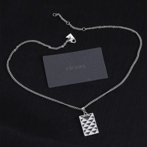 Prada Enamel Square Pendant Necklace In Metal Silver