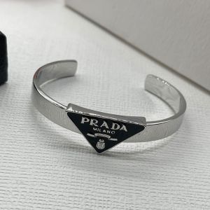 Prada Enamel Symbole Logo Cuff Bracelet In Metal Silver/Black