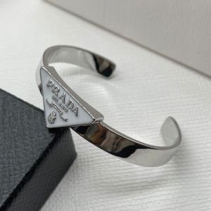 Prada Enamel Symbole Logo Cuff Bracelet In Metal Silver/White