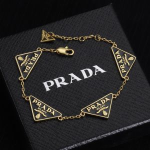 Prada Enamel Triangle Bracelet In Metal Gold/Black