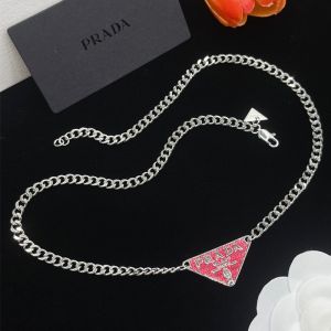 Prada Enamel Triangle Logo Necklace In Metal Silver/Rose