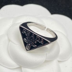 Prada Enamel Triangle Ring In Metal Silver/Black