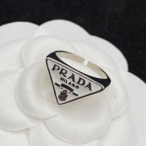 Prada Enamel Triangle Ring In Metal Silver/White