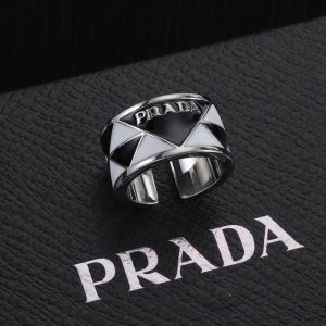 Prada Enameled Ring In Metal Silver