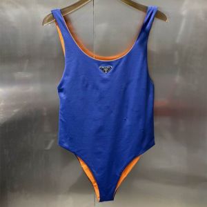 Prada Enameled Triangle Logo Swimsuit Women Lycra Blue