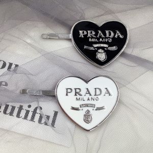 Prada Heart Hair Clips in Metal Silver