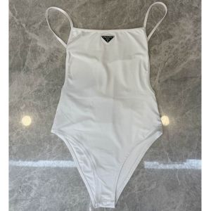 Prada Interlock Knit One-Piece Swimsuit Women Lycra White