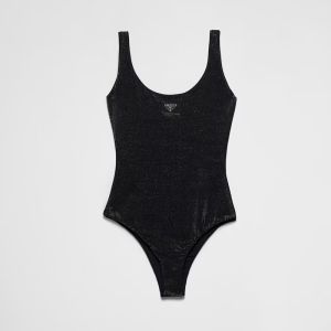 Prada Jersey One-Piece Swimsuit Women Lycra with Rhinestones Black