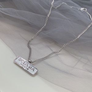 Prada Logo Nameplate Pendant Necklace in Metal Silver/White