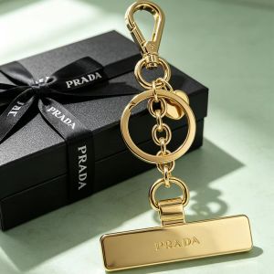 Prada Nameplate Keychain in Metal Gold