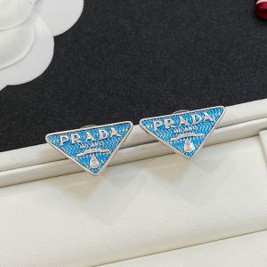 Prada Smalto Embellished Logo Earrings In Metal Silver/Blue