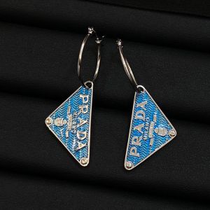 Prada Smalto Embellished Logo Pendant Earring in Metal Silver/Blue