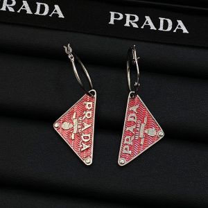 Prada Smalto Embellished Logo Pendant Earring in Metal Silver/Rose