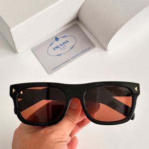Prada SPRB12 Square Sunglasses in Acetate with The Iconic Metal Plaque Black/Brown